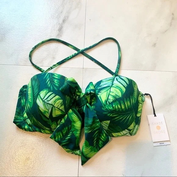 Shade & Shore palm leaf green bikini top 34C - Picture 1 of 6
